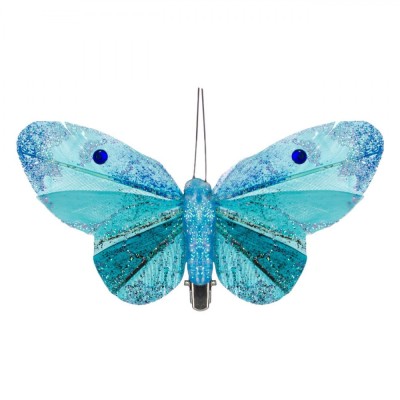 Decorațiune Perdea, Model Fluture, Clips, Culoare Aqua cu Glitter, Dimensiuni 10x6 cm foto