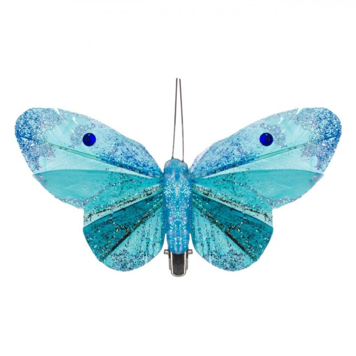 Decorațiune Perdea, Model Fluture, Clips, Culoare Aqua cu Glitter, Dimensiuni 10x6 cm