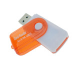 Cumpara ieftin Cititor USB 2.0 pentru carduri de memorie MicroSD, SDHC, M2, MMC, cu capac rotativ, alb cu portocaliu, Oem
