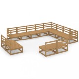 Set mobilier de gradina, 12 piese, maro miere, lemn masiv pin