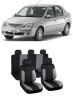 Huse Scaune Auto Dacia Logan (2004-2012) Trend Negru-Gri, Textile Laminat, Compatibil Airbag, Set 5 Tetiera, Buzunare