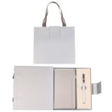 Set cadou stilou alb/auriu + agenda mate A6 Cresco Classic Premium 8300222 CL-06, cutie argintie magnet