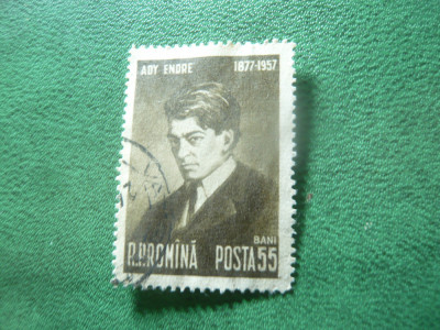Serie 1 valoare Romania 1957 Personalitati - Ady Endre , stampilat foto