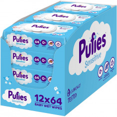 Servetele umede Pufies Sensitive, 12 pachete x 64 buc, 768 buc