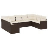 Cumpara ieftin Set canapele de gradina cu perne, 9 piese, maro, poliratan