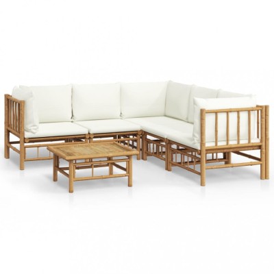 Set mobilier de gradina cu perne alb crem, 6 piese, bambus foto