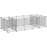 PawHut Cusca pentru Animale Mici, Tarc Modular din 18 Piese, Oțel, 175x70x45 cm | Aosom Romania