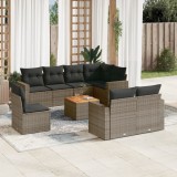 vidaXL Set canapele de grădină, 9 piese, cu perne, gri, poliratan 3256550