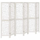 Cumpara ieftin Paravan camera 6 panouri, alb, lemn masiv paulownia