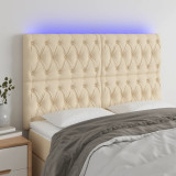 VidaXL Tăblie de pat cu LED, crem, 144x7x118/128 cm, textil