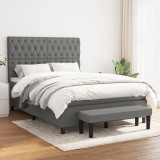 VidaXL Pat box spring cu saltea, gri &icirc;nchis, 140x190 cm, textil