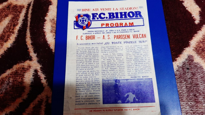 program FC Bihor - AS paroseni Vulcan