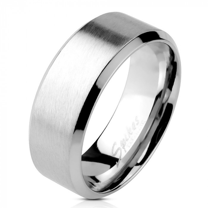 Inel din oțel - dunga mată &icirc;n centru, linii lucioase pe laturi, 6 mm - Marime inel: 59