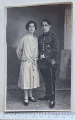 Fotografie cuplu interbelic &ndash; ofițer rom&acirc;n &amp; doamnă &ndash; 1927 &ndash; Foto Josefovici Giurgiu