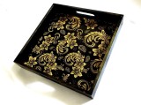 tava lemn decorata negru cu auriu 46207