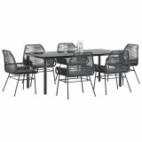 Gossi set de sufragerie de gradina 7 piese neagra sticla polirattan