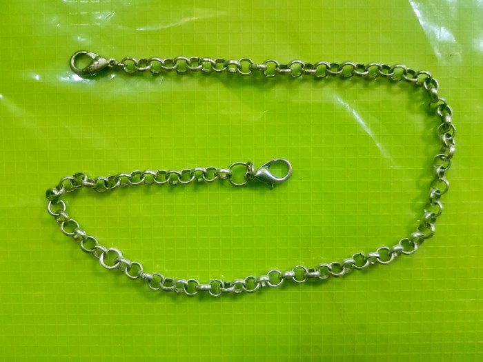 D216-Lant ceas buzunar vechi metal argintat-40 cm lungime.