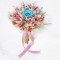 Buchet mic cu trandafir criogenat central si mix de flori naturale uscate, roz-albastru