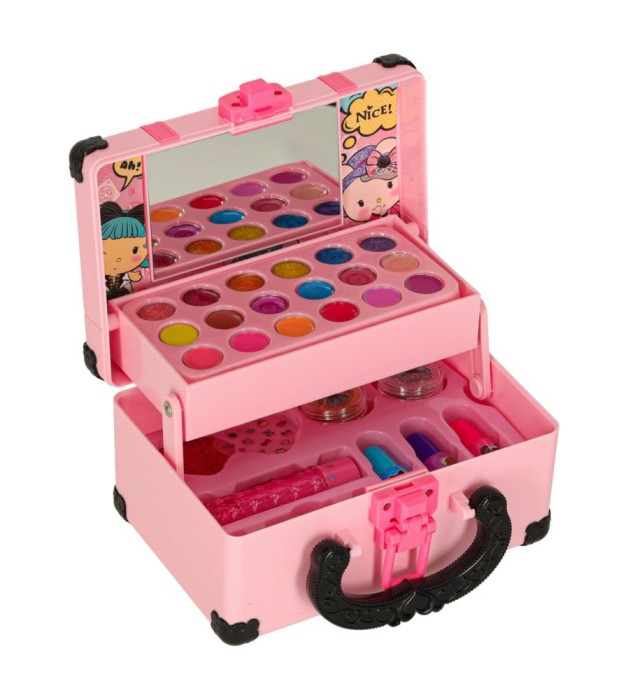 Valiza de Machiaj pentru Copii, Set Complet cu Farduri, Lacuri, Pensule si Accesorii pentru Joaca Creativa