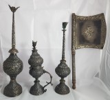 Piese rare! Set vechi din argint Tunisia pentru ceremonie/ apa de trandafiri- sf.sec.XIX, Ornamentale