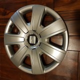 Capace Roti 14 inch SEAT - Set 4 Bucati, Gri Deschis, Emblema Metalica - Calitate Superioara