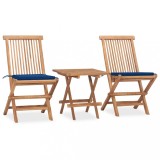 Cumpara ieftin Set mobilier exterior pliabil cu perne, 3 piese, lemn masiv tec