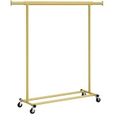 SONGMICS Suport pentru haine cu sina superioara extensibila, pe roti, reglabil pe latime, 45x(92-132)x160cm, auriu Household NewTrend