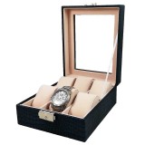 Cumpara ieftin Caseta Ceasuri 6 Spatii Piele Ecologica Albastra / Alba Imprimeu Crocodil WZ2247, Watchbox