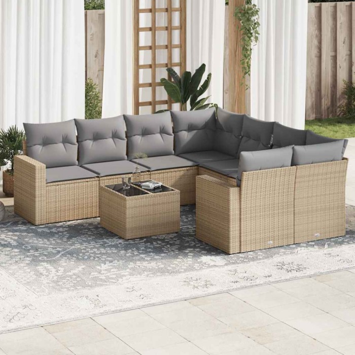Gossi set canapele de gradina, 9 piese, cu perne, bej, poliratan