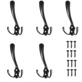 Set 5 cuiere de perete triple negre din aliaj de zinc, montaj cu suruburi