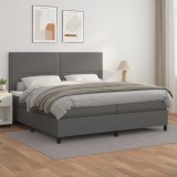 VidaXL Pat box spring cu saltea, gri, 200x200 cm, piele ecologică