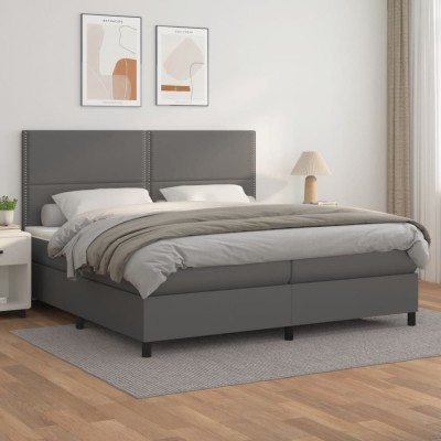 vidaXL Pat box spring cu saltea, gri, 200x200 cm, piele ecologică 3142807 foto