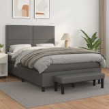 Cumpara ieftin Pat box spring cu saltea, gri, 140x200 cm, piele ecologică