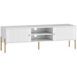 HOMCOM Comodă TV, mobilier TV pentru televizoare de p&acirc;nă la 165,1 cm cu 2 uși, 2 compartimente deschise, picioare din oțel, 140x38x45,9cm, alb | Aosom
