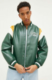 Tommy Jeans geaca bomber barbati, culoarea verde, de tranzitie, oversize