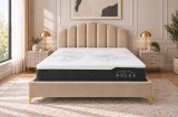 Pat Cloud 180x200 cm Tapitat Catifea Bej cu Somiera Inclusa