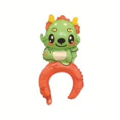 Balon din folie metalizata, flippy, tip coronita, model dragon, ambalaj individual, pai inclus, umflare cu aer sau heliu, 49 x 27.5 cm, verde
