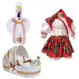 Set botez traditional fetita, trusou botez landou, lumanare si costum national