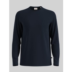 Tricou cu maneca lunga barbati si decolteu la baza gatului, Regular fit, Bleumarin inchis, S