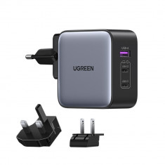 Încărcător Rapid Ugreen GaN USB / 2xUSB C Adaptor 65W Mufă UE / UK / SUA Negru (CD296) 90409-UGREEN