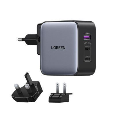 &amp;Icirc;ncărcător Rapid Ugreen GaN USB / 2xUSB C Adaptor 65W Mufă UE / UK / SUA Negru (CD296) 90409-UGREEN foto