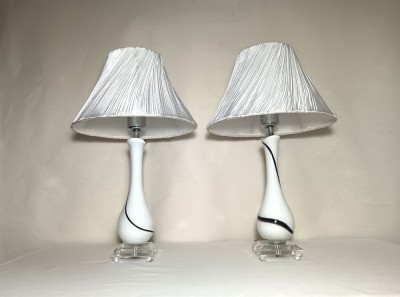 Veioze Art Deco, IDEAL LUX, Sticlă opalină Murano Swirl, vintage foto