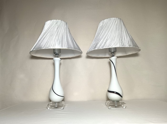 Veioze Art Deco, IDEAL LUX, Sticlă opalină Murano Swirl, vintage