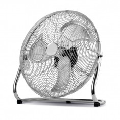 Ventilator de Podea 80 W – Carcasă Cromată Solidă, Elice Metalică și Bază Stabilă