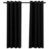 Cumpara ieftin Perdele opace, aspect panza, ocheti, 2 buc., negru, 140x175 cm