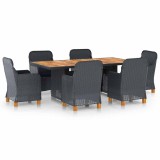 Cumpara ieftin Set mobilier exterior cu perne, 7 piese, gri inchis, poliratan