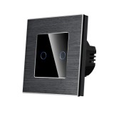 Intrerupator dublu cu indicator luminos, Luxion LX-ST-201A-B, touch, incastrat, rama din aluminiu inclusa, negru