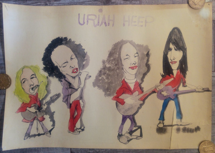 Caricatura Uriah Heep, trupa rock// acuarela pe hartie, fan art