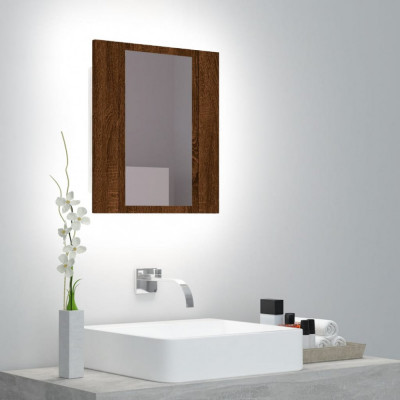 vidaXL Dulap cu oglindă de baie LED, stejar maro, 40x12x45 cm, lemn foto