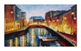Cumpara ieftin Tablou peisaj citadin din Amsterdam pictat manual, 100x60cm ulei pe panza in cutit efect 3D
